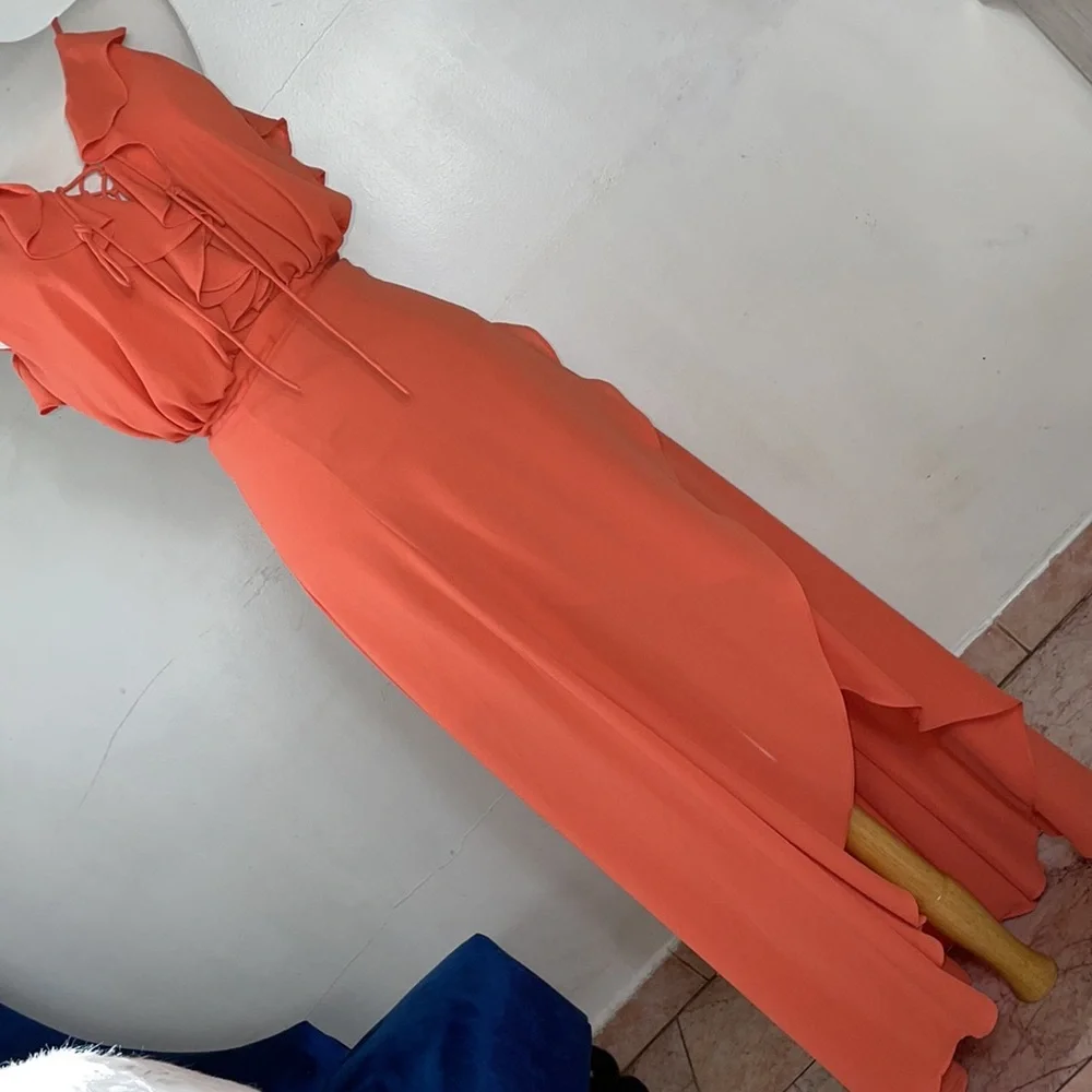 Fame and Partners Orange Chiffon Dress 4 - Picture 5 of 11